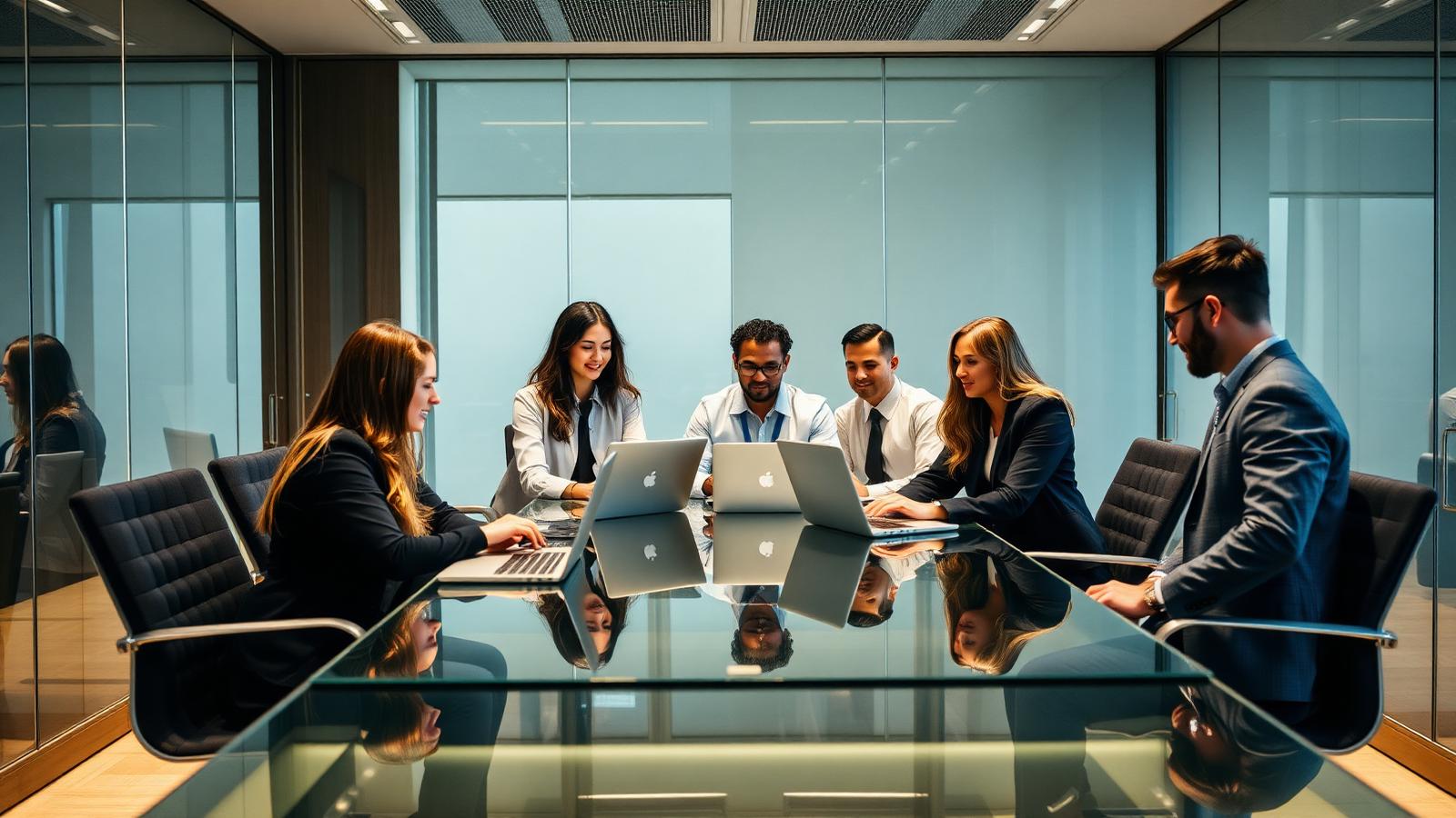 A calm executive leading a thoughtful discussion in a sunlit boardroom.